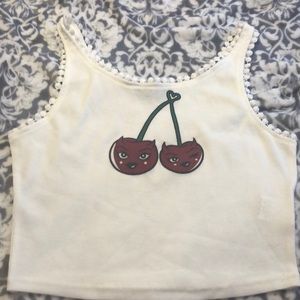 Lace trim graphic tank